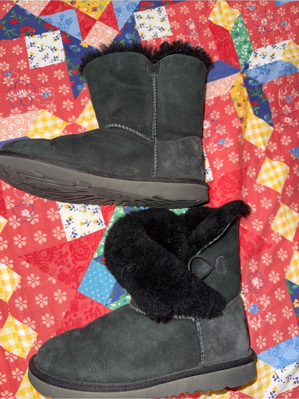 UGG Black Suede Shearling Ankle Boots
